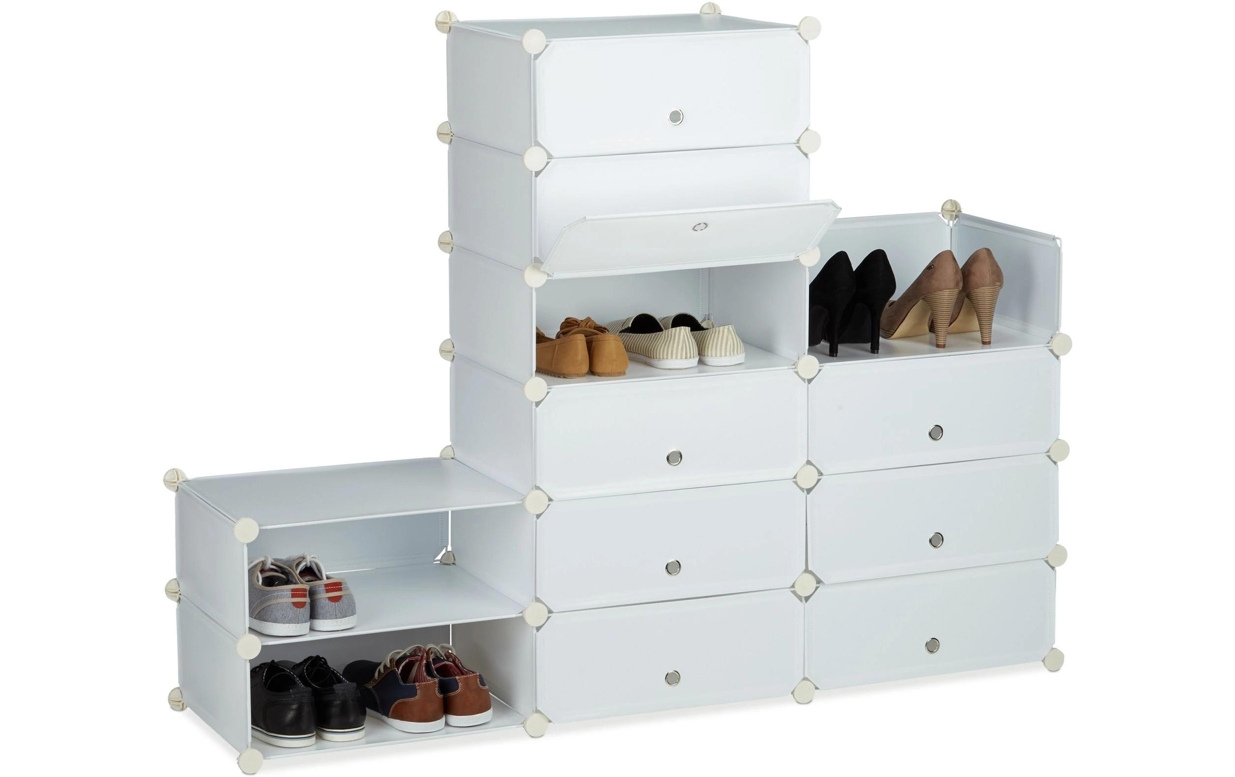 Schuhschrank mit 12 Fächern Silber/Transparent/WeissSchuhschrank zum Zusammenstecken