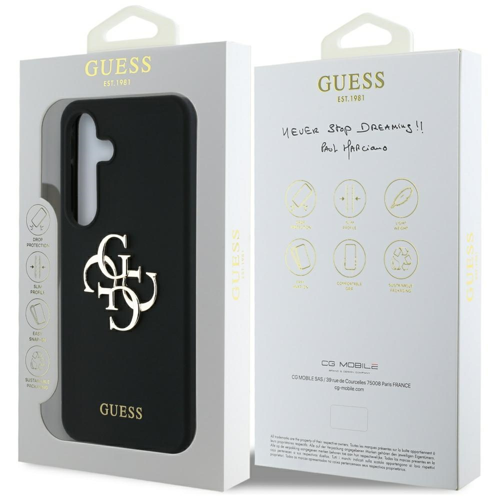 Samsung Galaxy S25 Silikon Hardcase Hülle Big 4G Logo Bottom Script (GUHCS25SS4SMDK) - Schwarz / Gold