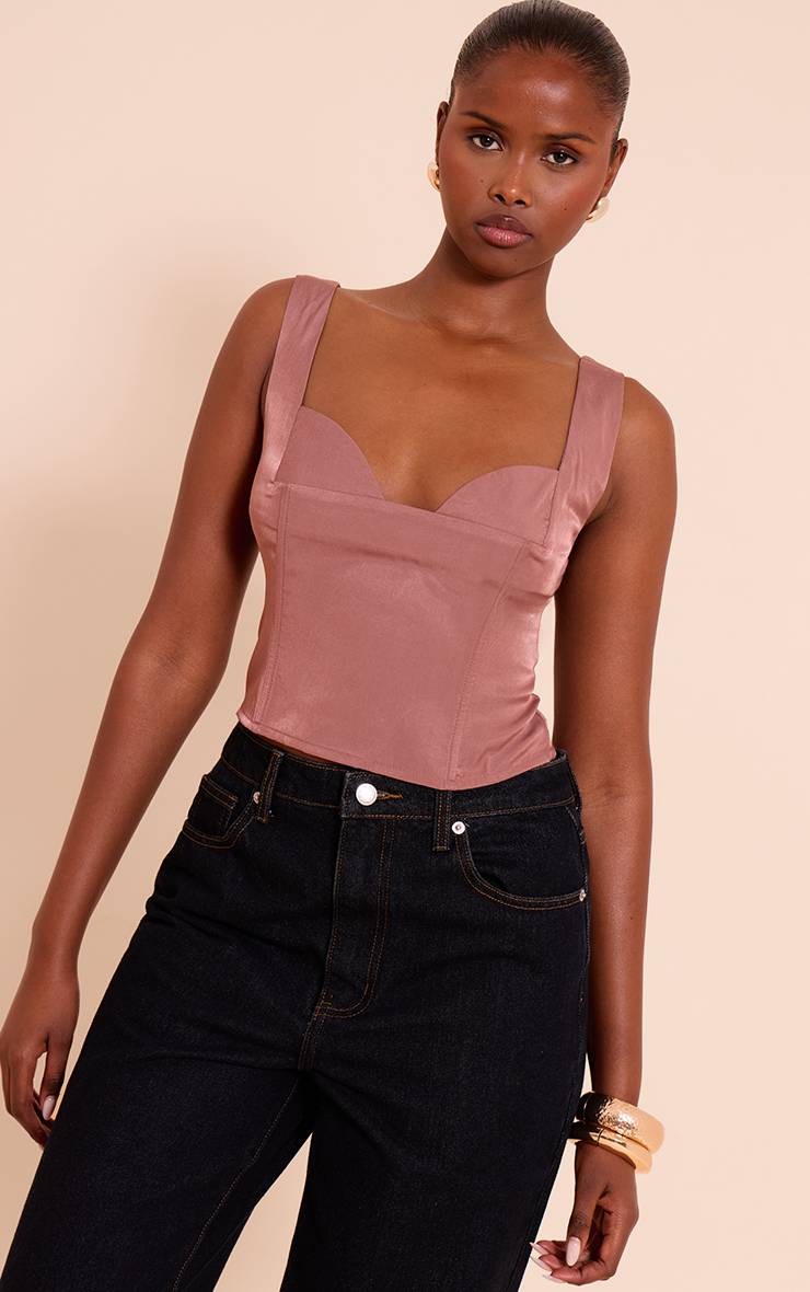 Mauve Corset Satiné Mat À Baleines Avec Détail Bonnets
