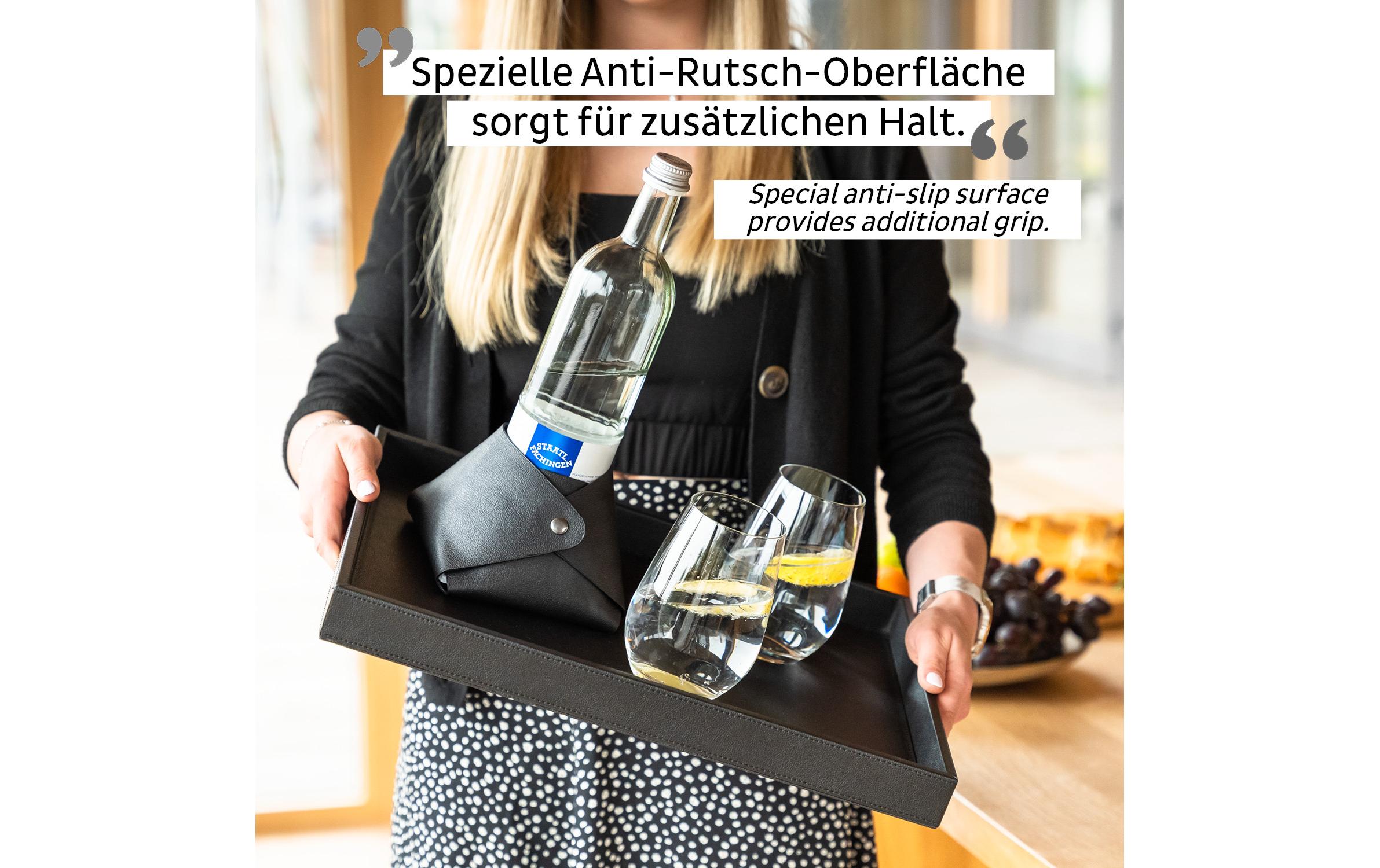 Metall-Tablett im Leder-Look Schwarz<br>Metallisches Tablett