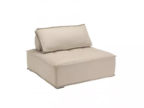 ALBANE - Chauffeuse capitonnée beige 100x100cm avec dossier et coussin