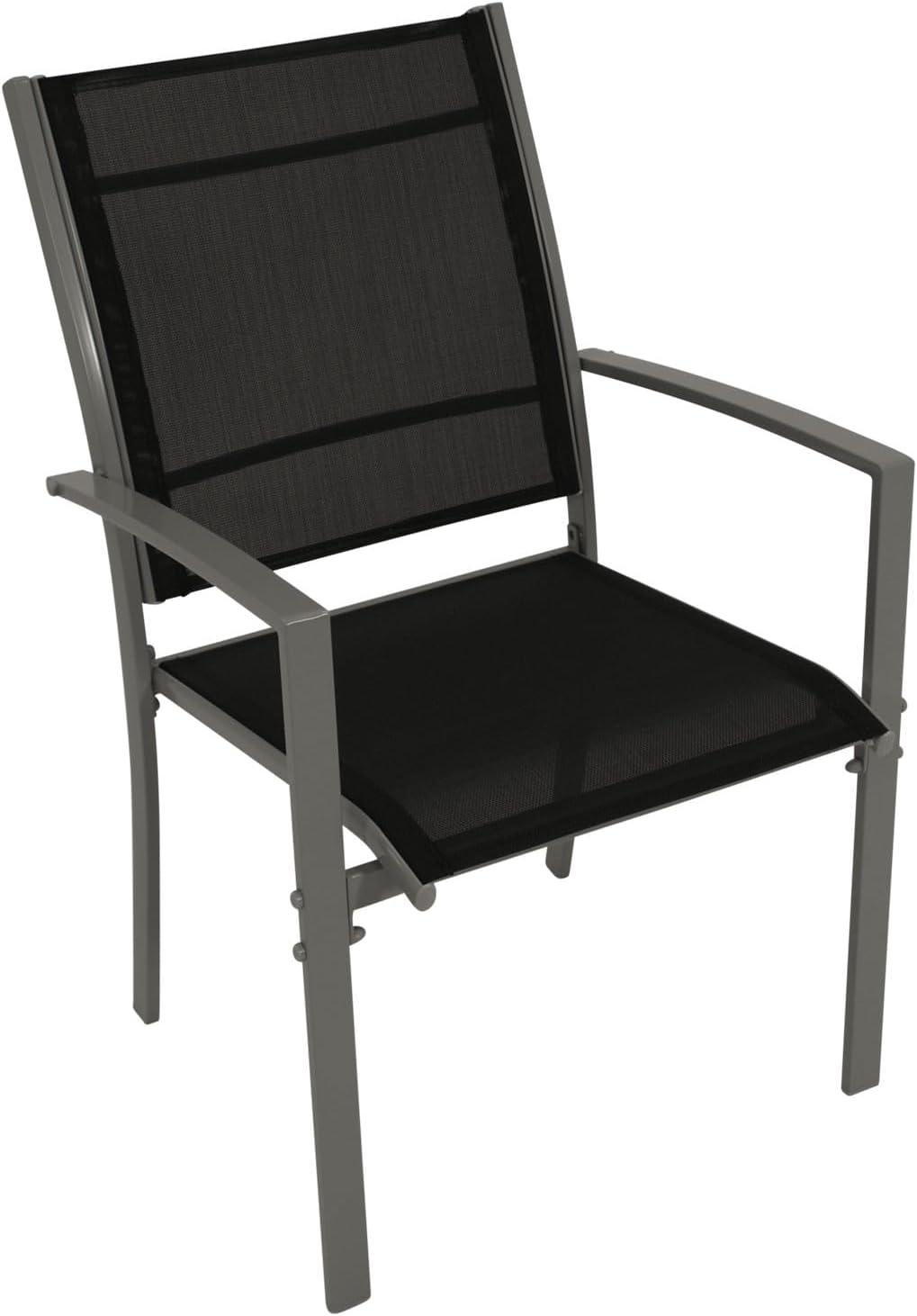 DEGAMO Gartengarnitur Pino 5-teilig, 4X Stapelsessel mit Stahlgestell und Kunstgewebebespannung 2 * 1 schwarz, 1x Tisch 70x120cm mit Stahlgestell und Glasplatte