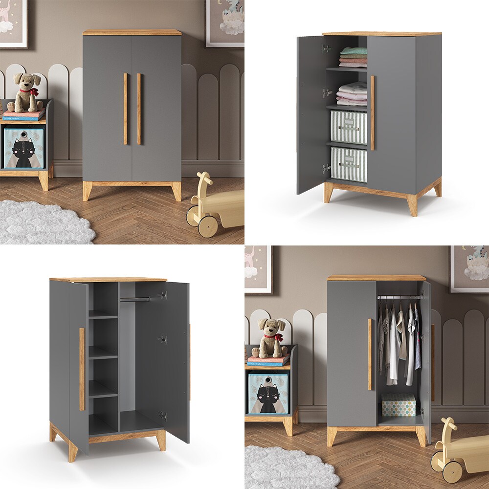 VitaliSpa Kleiderschrank Malia 120x70cm grau, Schrank für Kinderzimmer, 4 Fächer