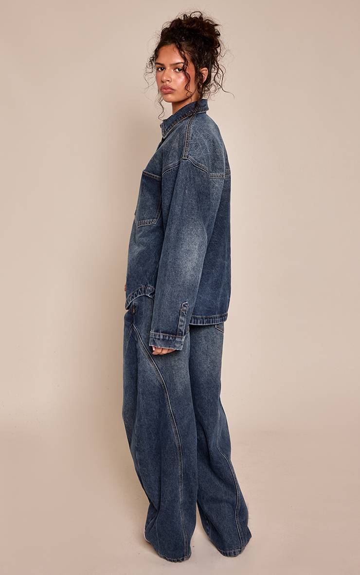 Bleu Foncé Jean Slouchy Vintage À Détails De Coutures