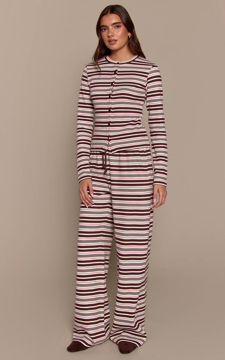 Marron Pantalon De Jogging Large À Rayures Toucher Doux