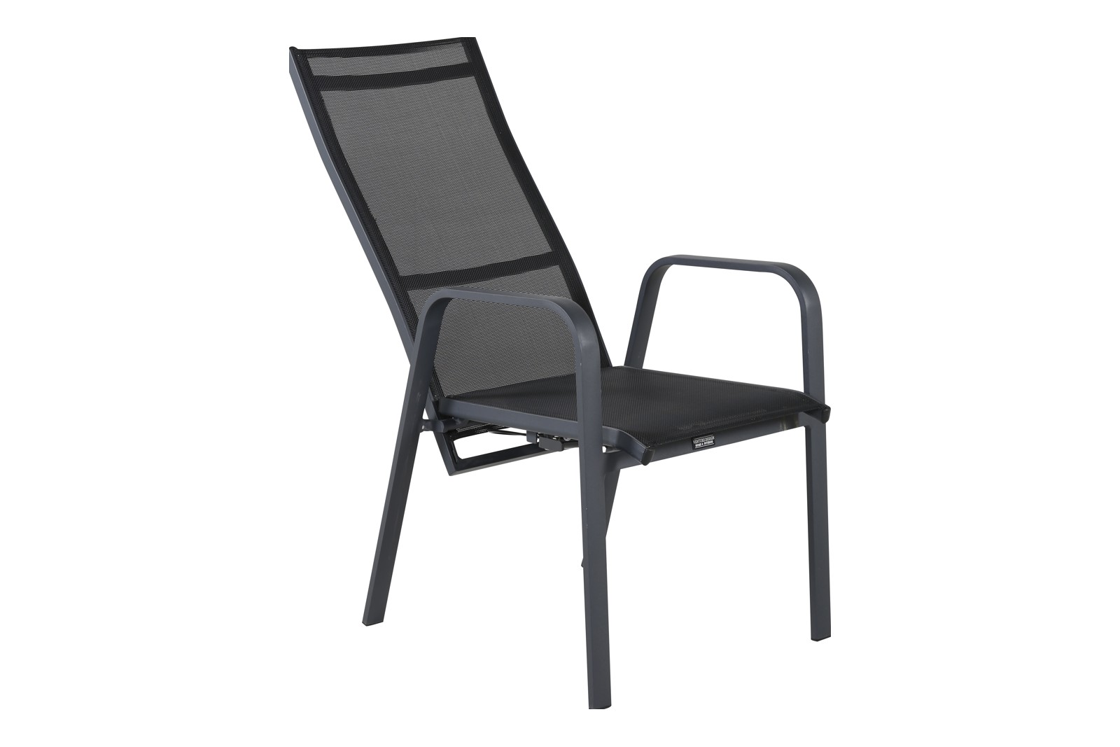 Copacabana spisestol Hagestol med regulerbar rygg. I sort aluminium og sort texilene. Stablebar