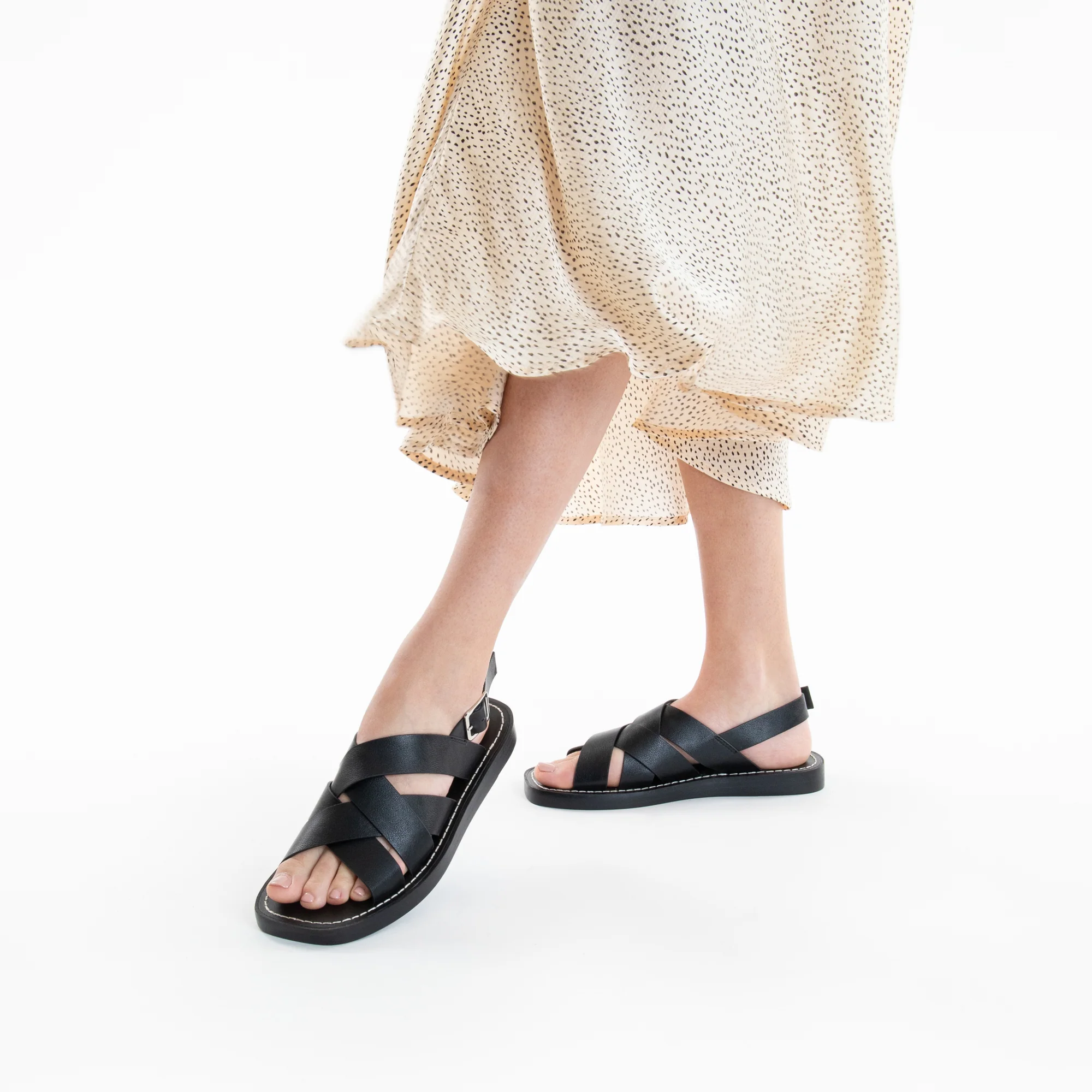 Sandales plates-Sandales Terry noires à brides croisées