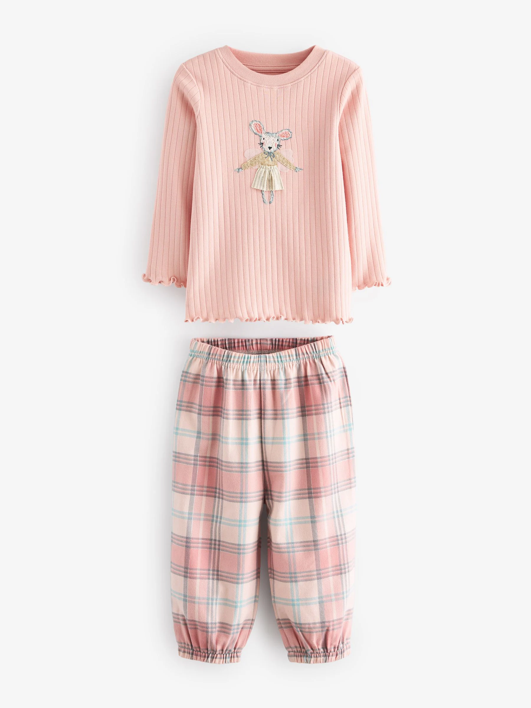 Roze/blauw met muis - Verpakking van 2 pyjama's met geweven broek (9 mnd - 10 jr)