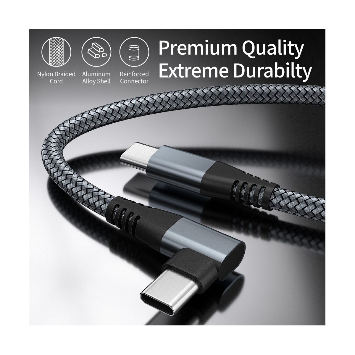 USB-C lader med vinklet kontakt 60 W hurtiglading Grå 2 m