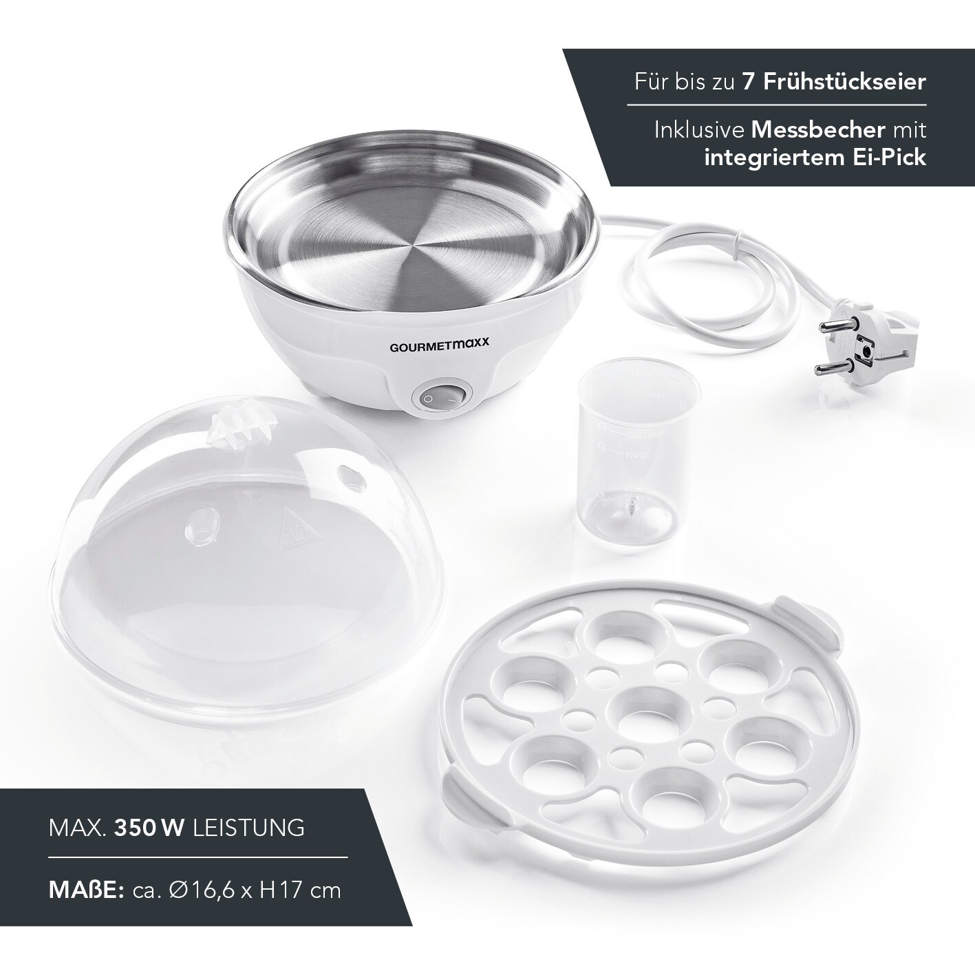 GOURMETmaxx Eierkocher für 7 Eier 350W weiß