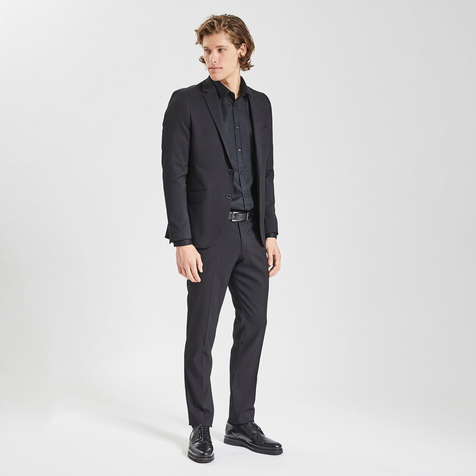 Chemise slim unie stay white/black coton Noir