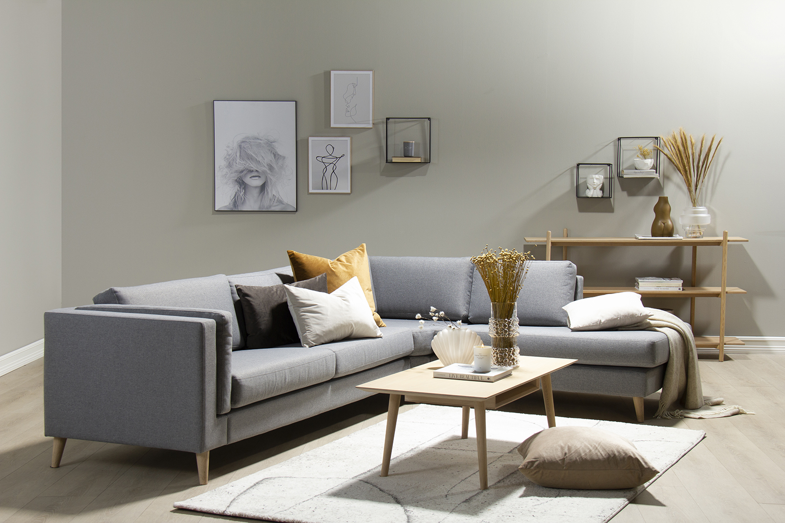 Edda sofa Tekstil Salsa 3 grey, ben 8, armlen G.