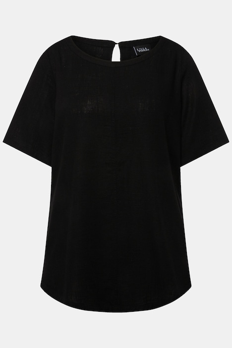Bluse, Leinenmix, A-Linie, Rundhals, Halbarm