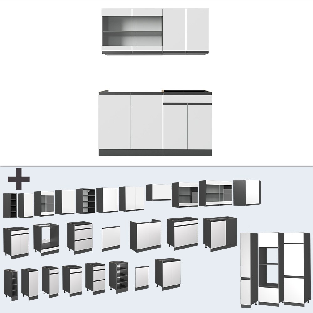 Vicco Küchenzeile Küchenblock Einbauküche R-Line J-Shape Anthrazit Weiß 140 cm modern Küchenschränke Küchenmöbel