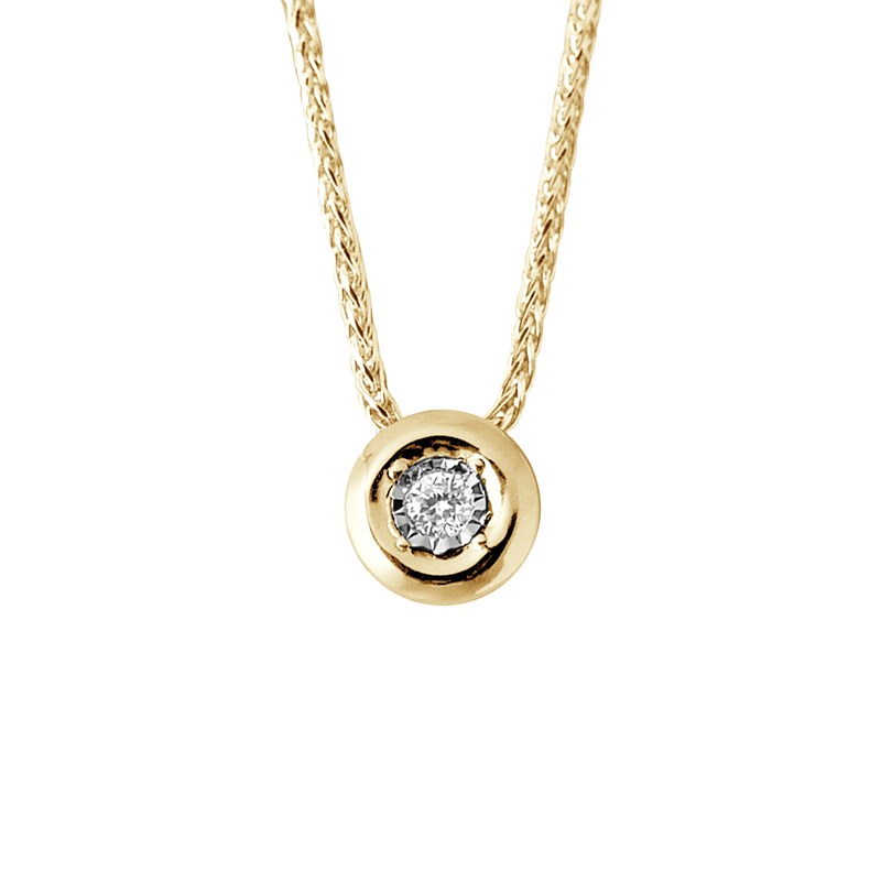 Collier Solitaire Diamant 0,020 Cts Serti Illusion 0,50 Cts Or Jaune