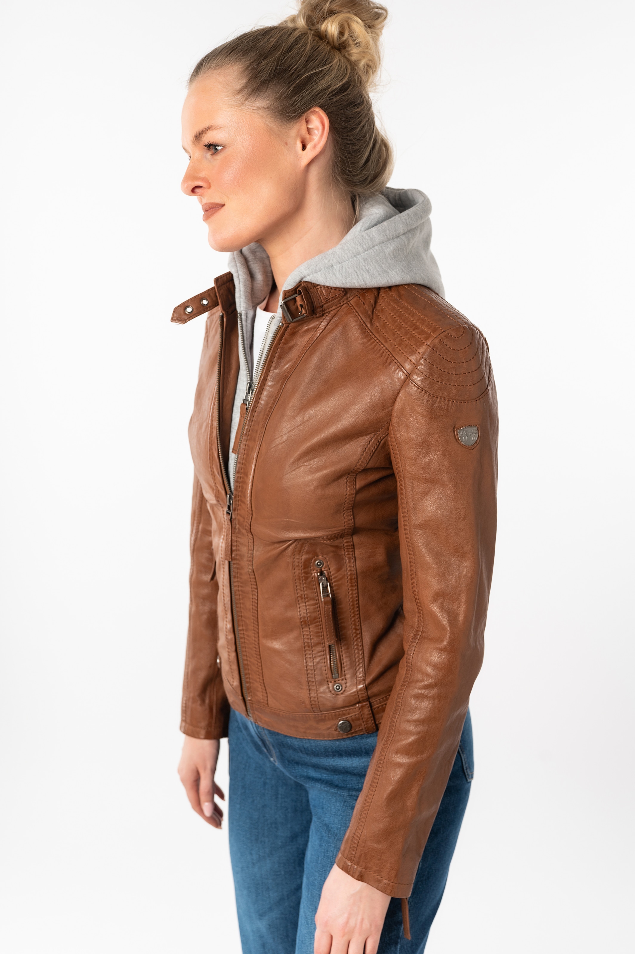 Mauritius Lederjacke »Junja« mit Kapuze mit abnehmbarem Kapuzen-Einsatz und aufwendigen Biker-Details