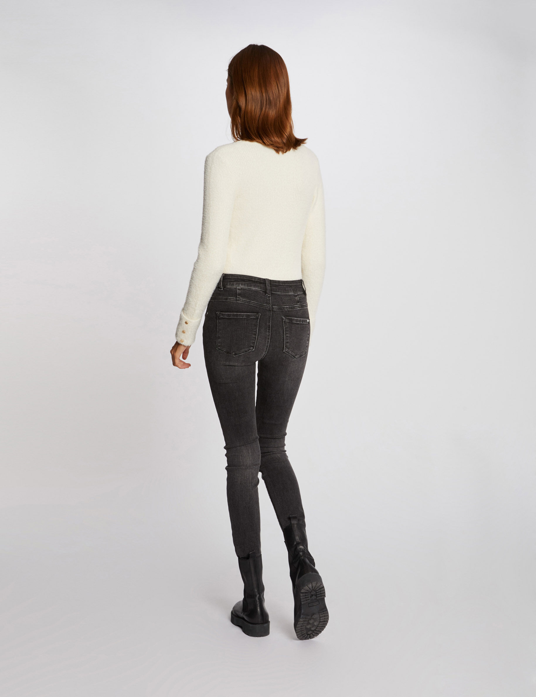 Pull manches longues maille duveteuse ivoire femme - ivoire