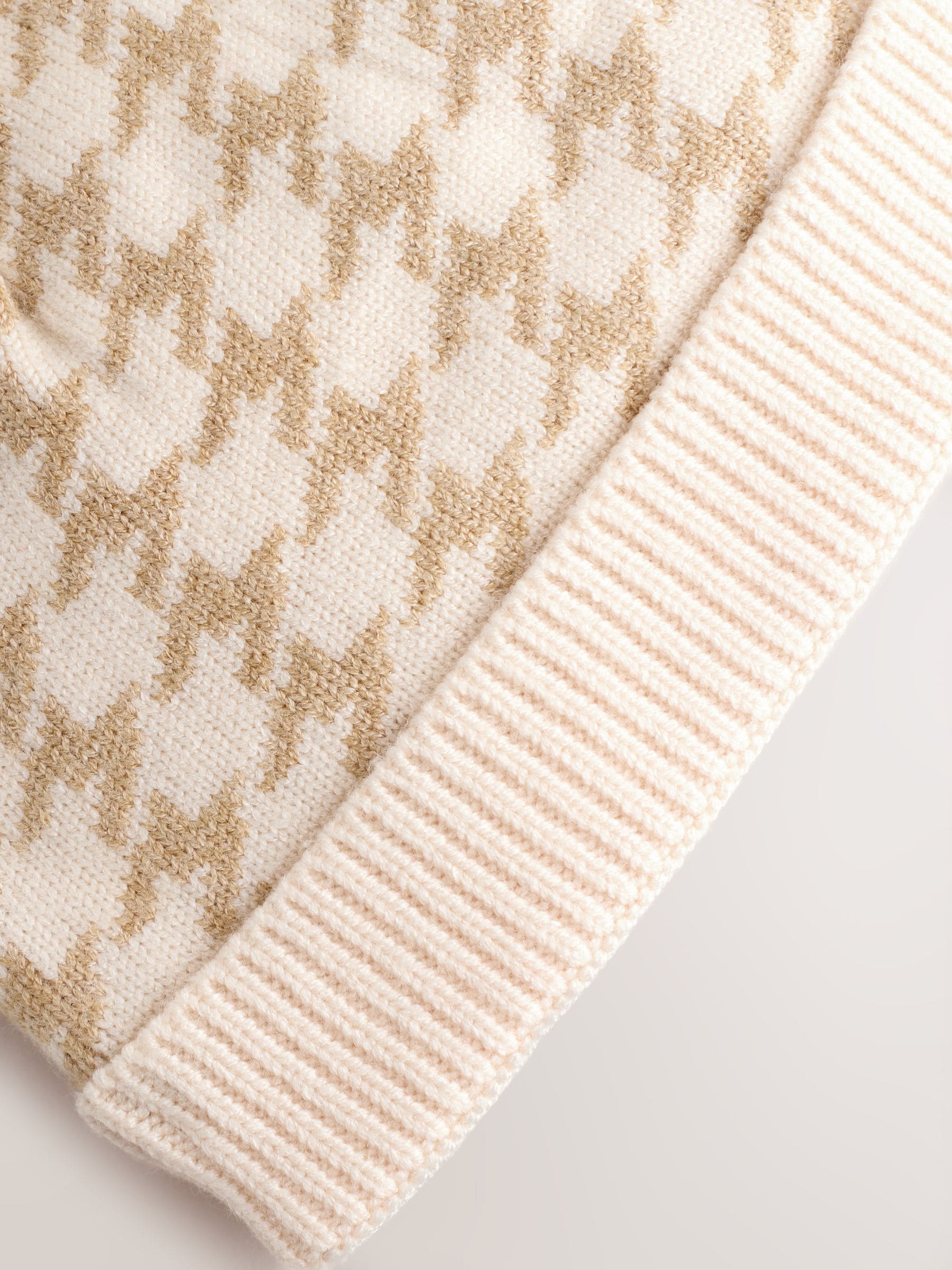 Naturel Houndstooth Gebreide Pompon - Baby Beanie Hat
