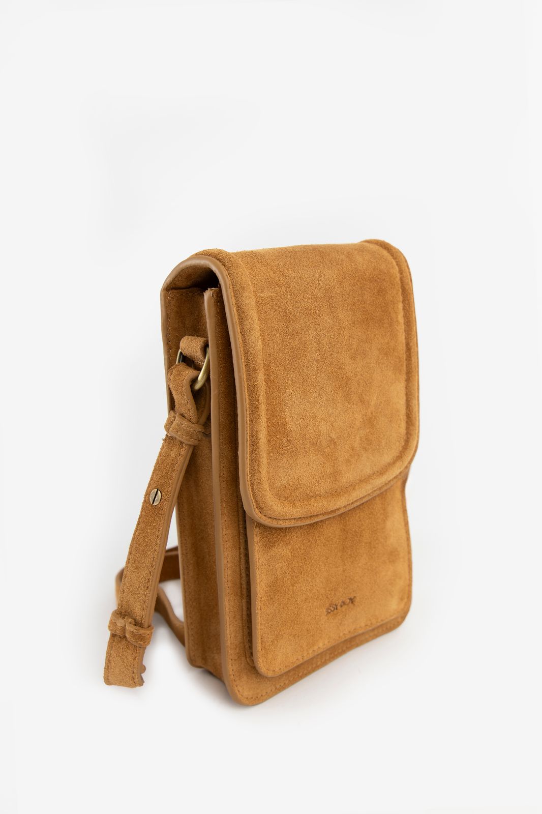 Bruine suède crossbody tas