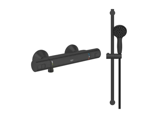 Pack mitigeur douche thermostatique GROHE Precision Start noir mat + ensemble GROHE Vitalio Start avec barre + support + pommeau