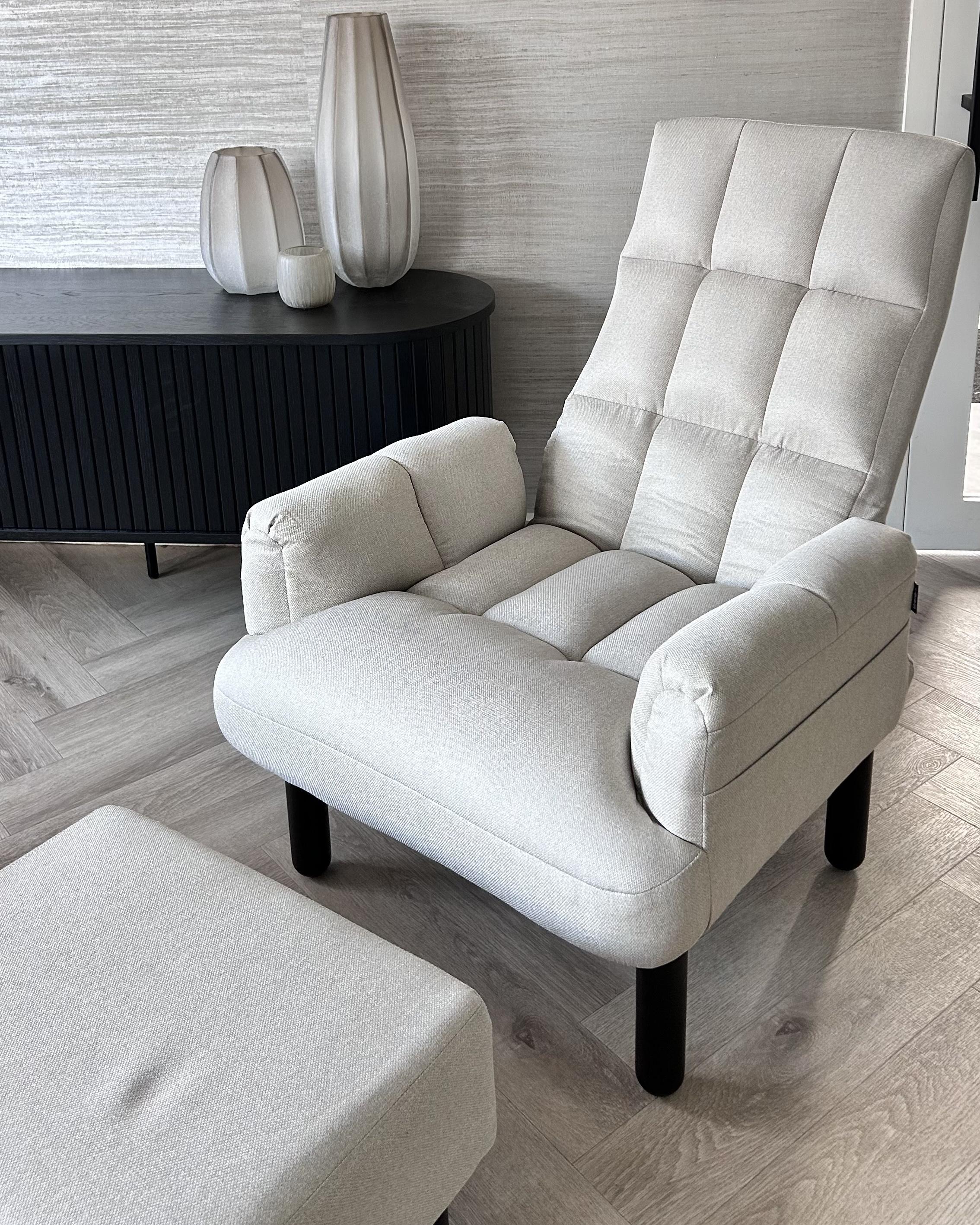 Relaxfauteuil OLAND met voetenbank Kunstlinnen Lichtbeige