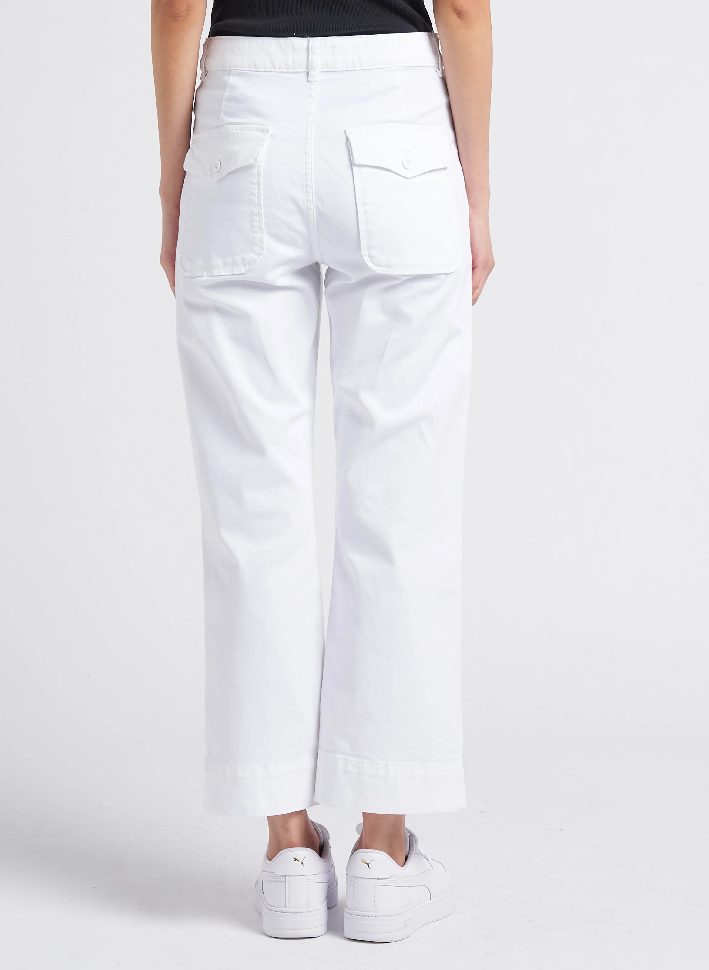 PALTROW - Pantalon 7/8 ème taille haute en coton | Blanc
