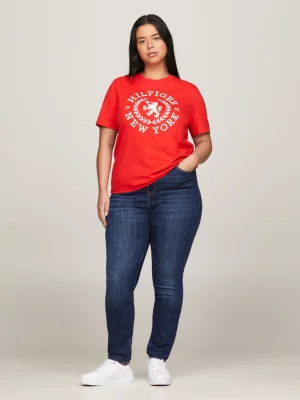 Camiseta Curve com gola redonda e bordado de brasão
