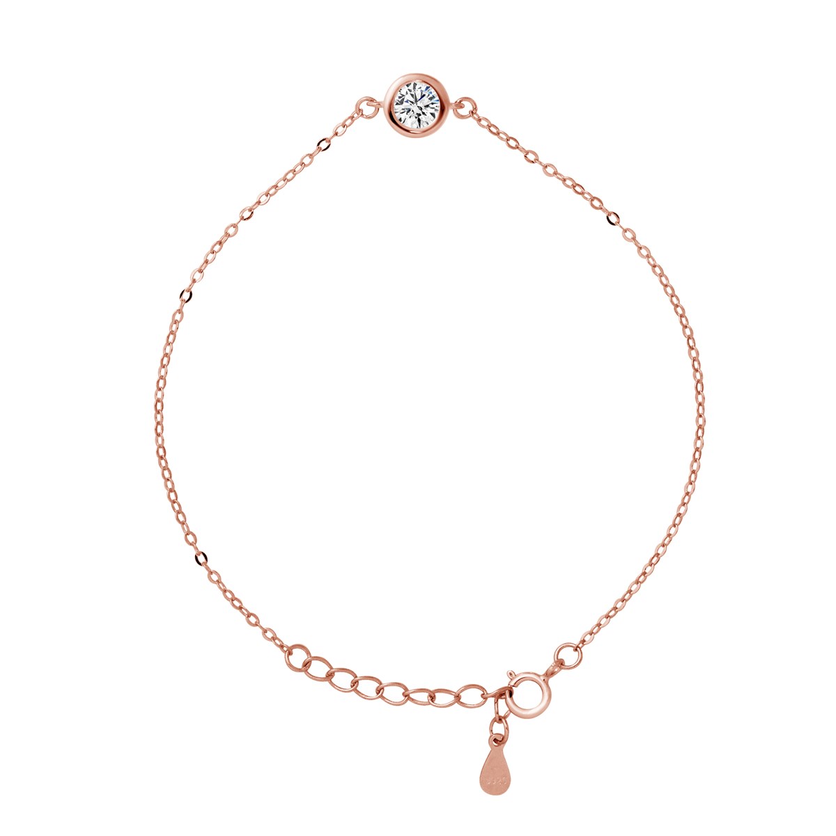 Bracelet SOLITAIRE - Oxyde de zirconium - Argent 925 plaqué or rose