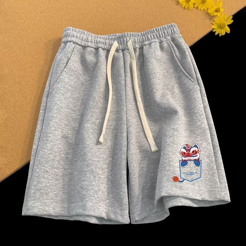 Cowpow - Trekkoord taille Leeuwendans print sweatshorts