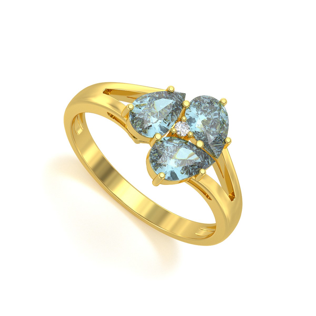 Bague ADEN Or 585 Jaune Aigue-Marine et diamants 2.5grs