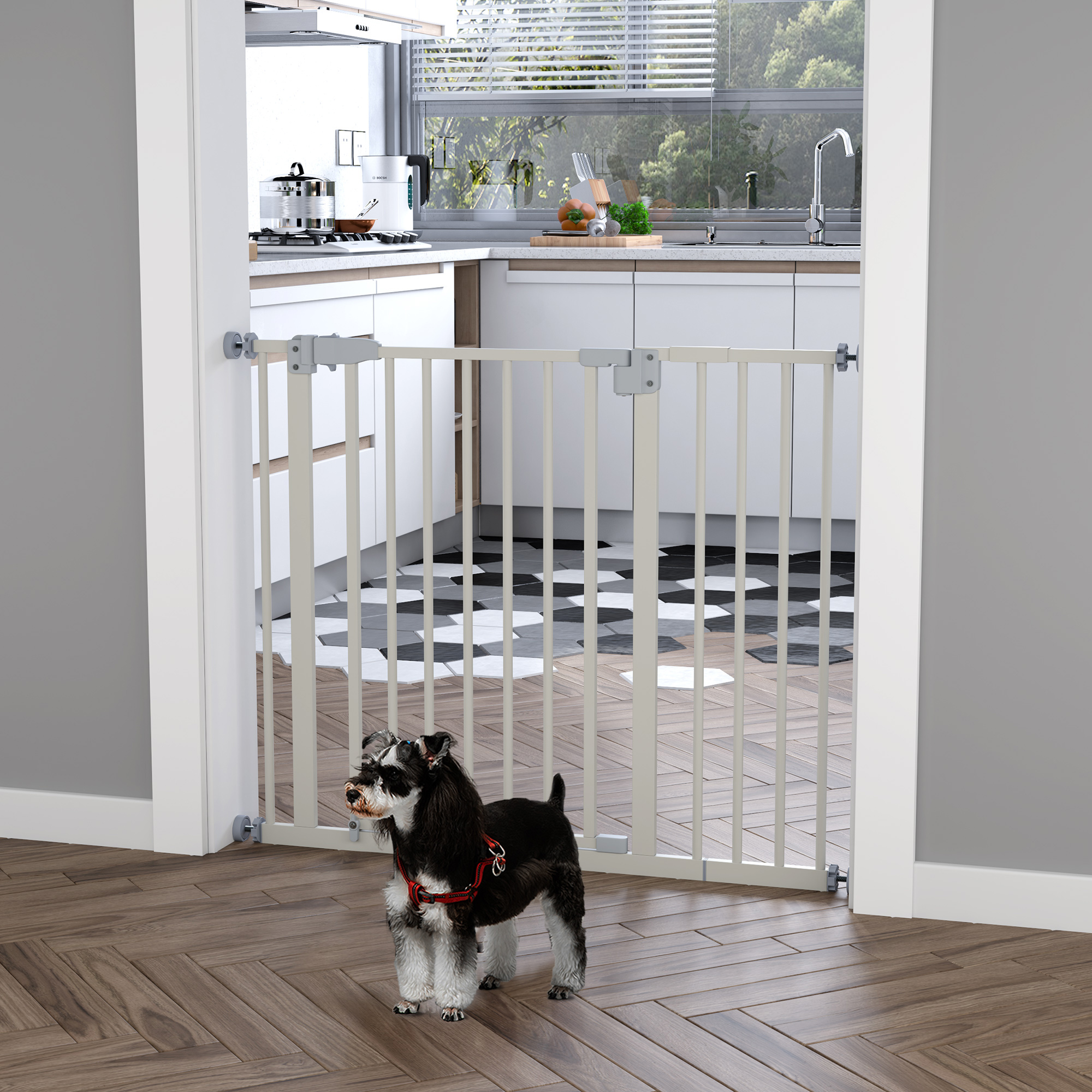 Portão de segurança PawHut em metal branco para cães