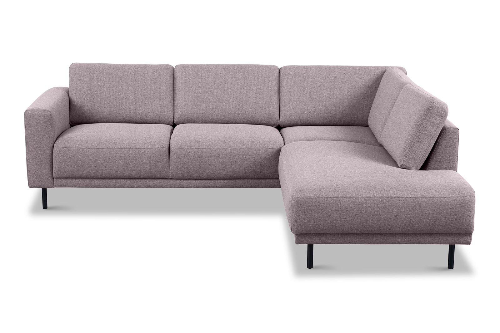 Portland hjørnesofa 2-seter med åpen ende høyre. Tekstil Herby 60 Mole med sorte ben