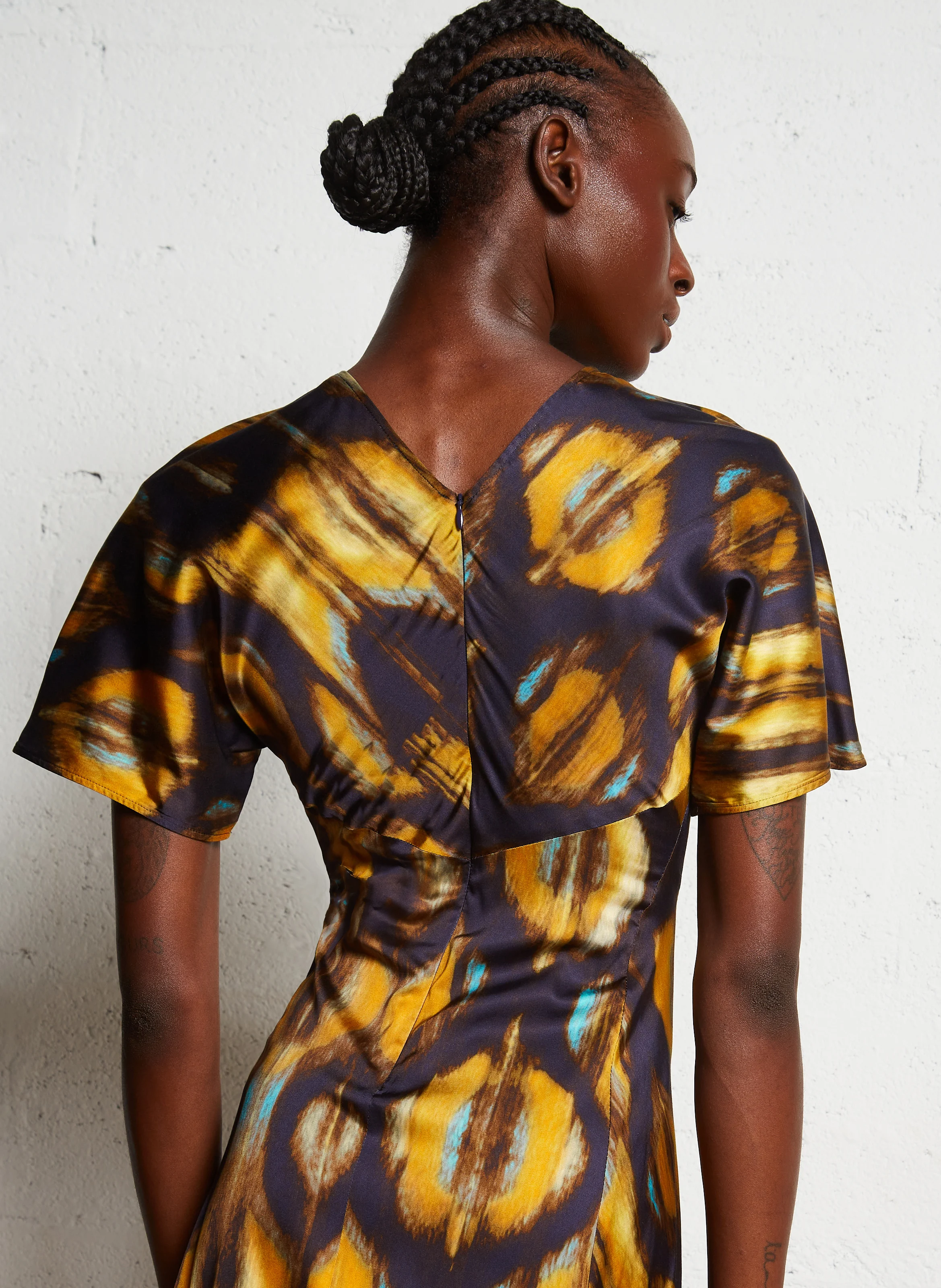 SOLEIL - Robe midi col rond imprimée | Bleu