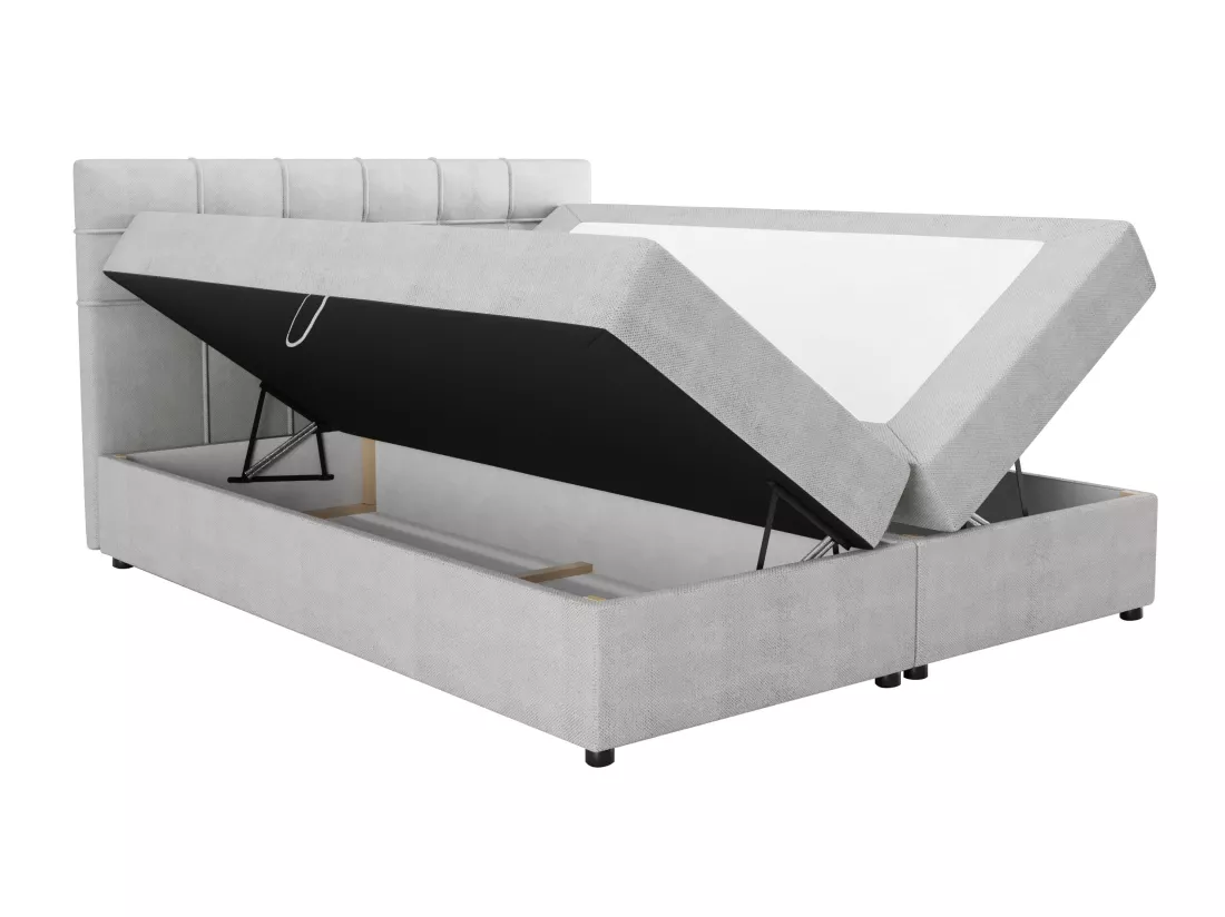 Ensemble complet literie déco tête de lit capitonnée + sommiers coffre + matelas + surmatelas - 180 x 200 cm - Tissu - Gris clair - KIDA de YSMÉE