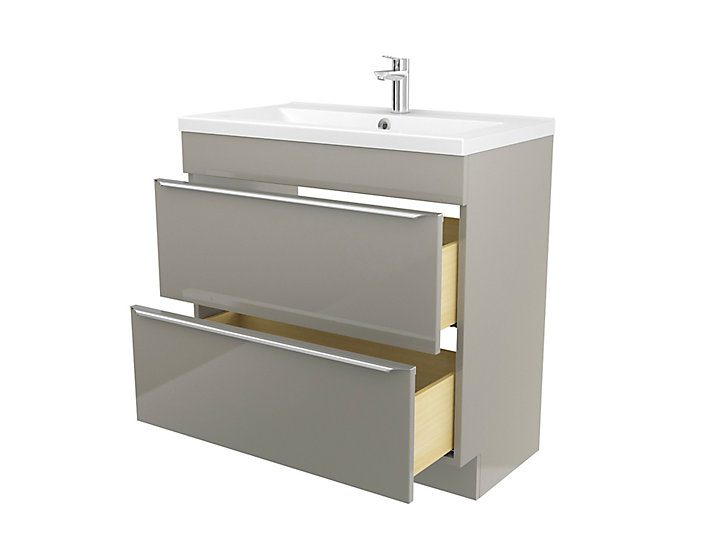 Meuble sous vasque à poser GoodHome Imandra taupe 80 cm + plan vasque Nira