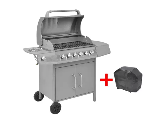 Barbecue à gaz 6 + 1 zone de cuisson Argenté