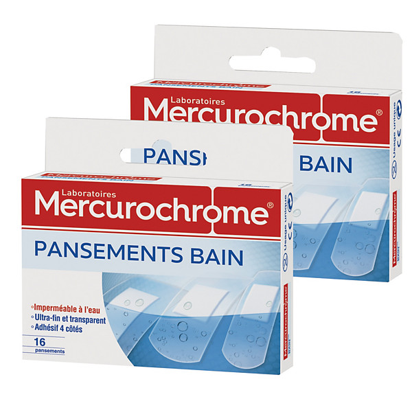 Pansements bain Mercurochrome, 2 boîtes de 16 pansements