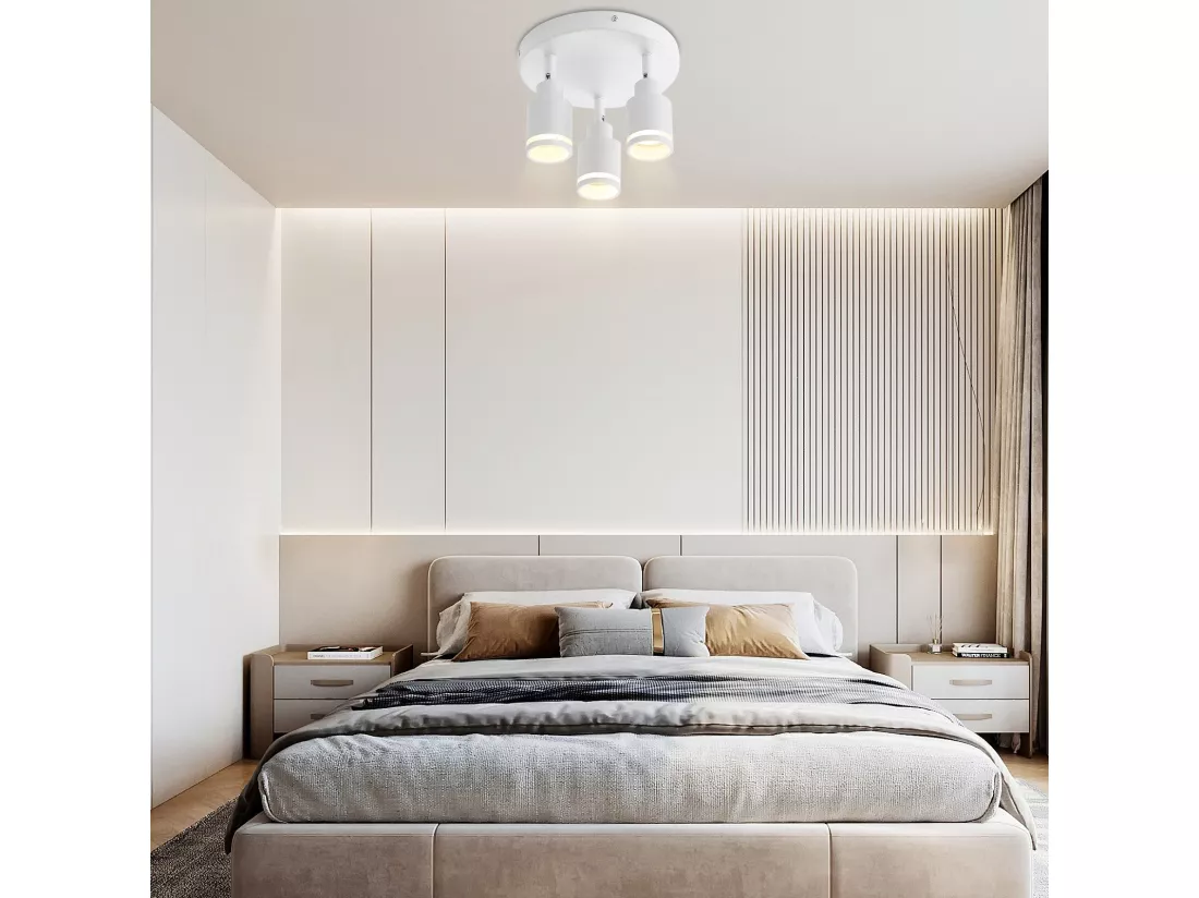 NETTLIFE Plafonnier Blanc moderne : 3 spots de plafond orientables en métal, plafonnier GU10, pour chambre, salle à manger, sans ampoule