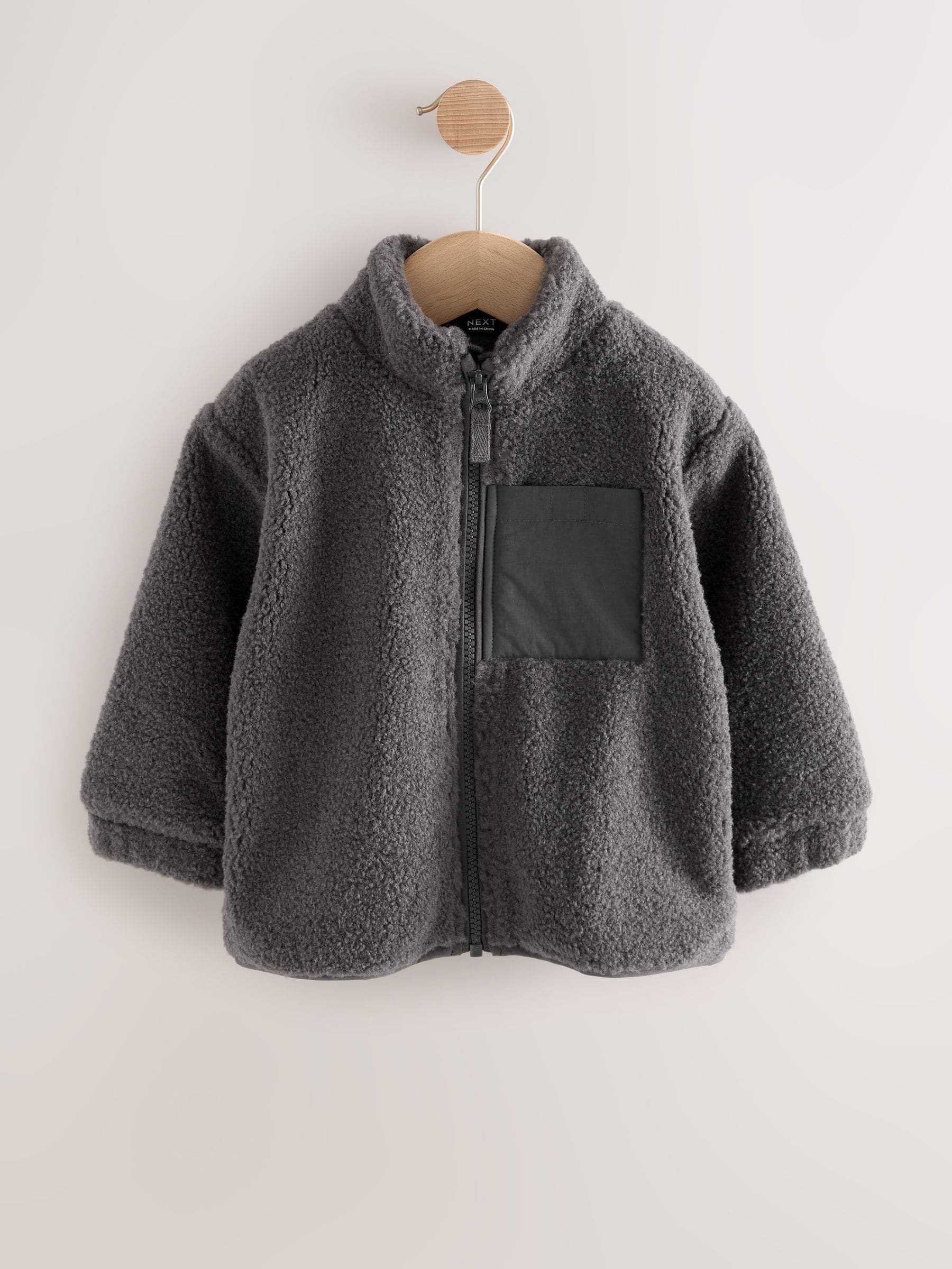 Antraciet - Effen fleece met rits en trechterhals (3mnd-7jr)