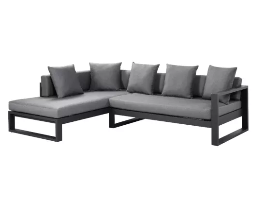 Salon d'angle de jardin en aluminium : un canapé d'angle et une table basse - Anthracite - MOLOKAI de MYLIA