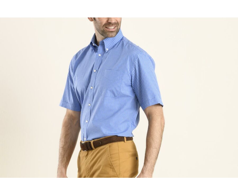 Chemise bleue à carreaux blancs - Poche - TRAVIS MC