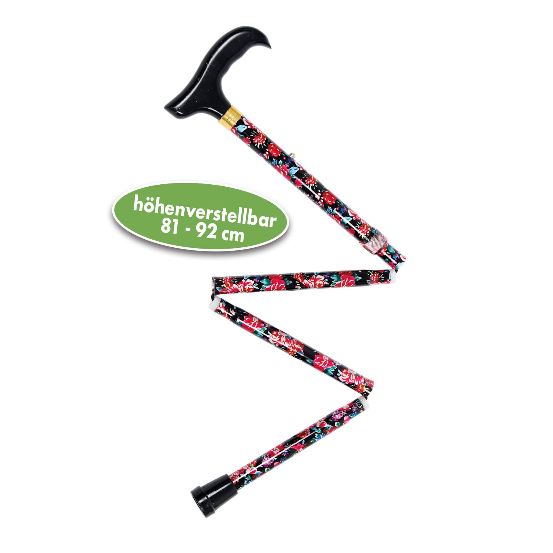 Vital Comfort faltbarer Aluminium Reisestock, Spazierstock höhenverstellbar 81 cm - 92 cm