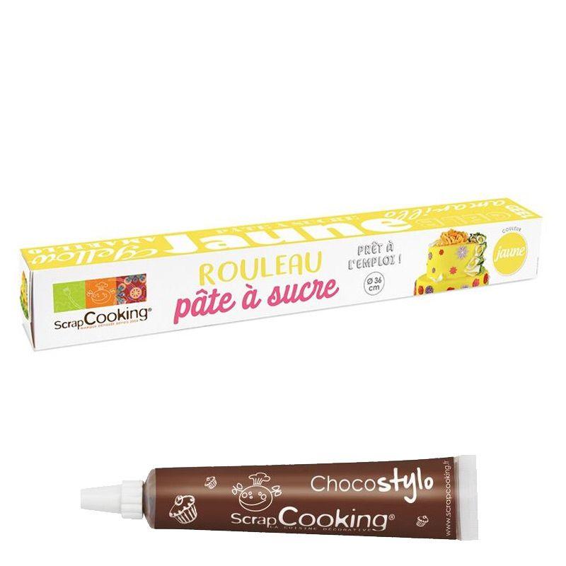 Pâte à sucre en rouleau prête à dérouler Ø 36 cm jaune + 1 Stylo choco