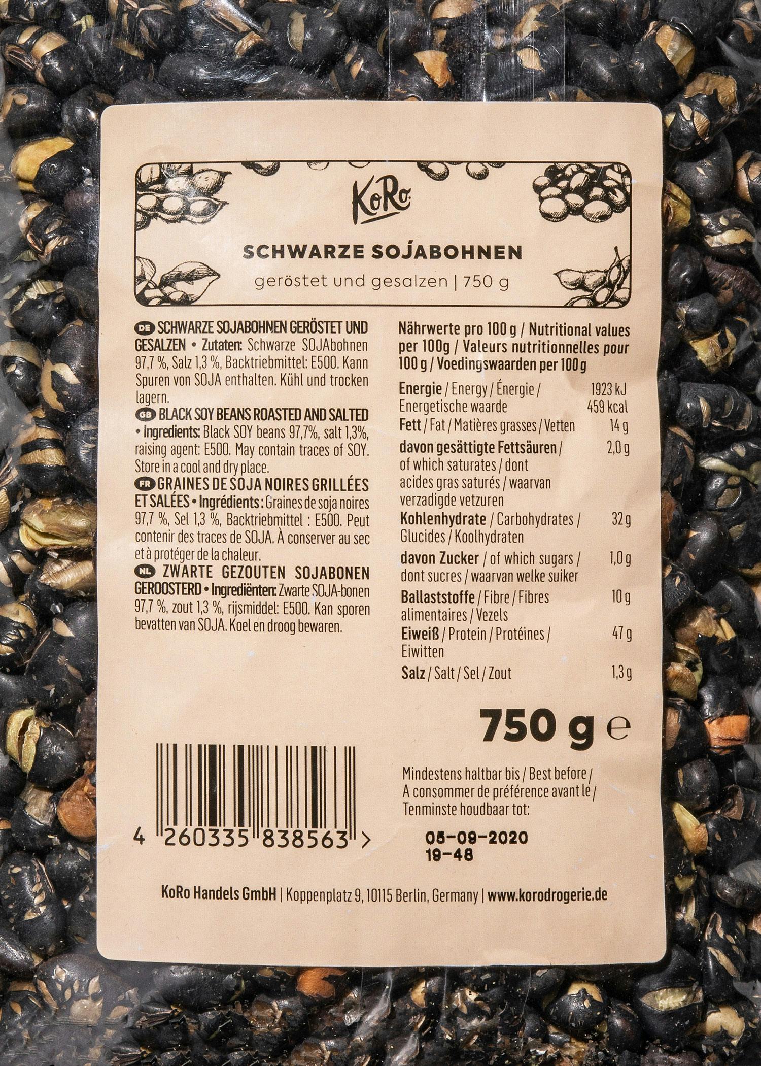 Geröstete und gesalzene schwarze Sojabohnen 750 g