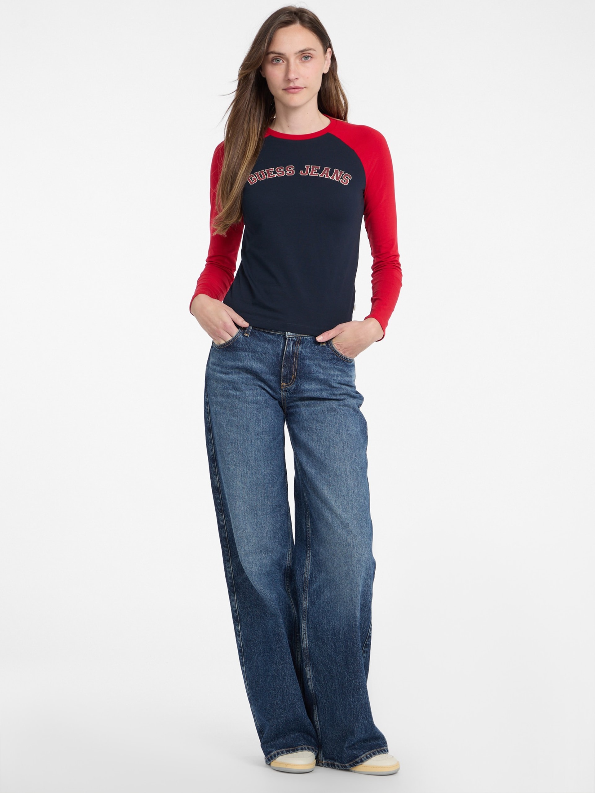 Camiseta raglan de gola redonda