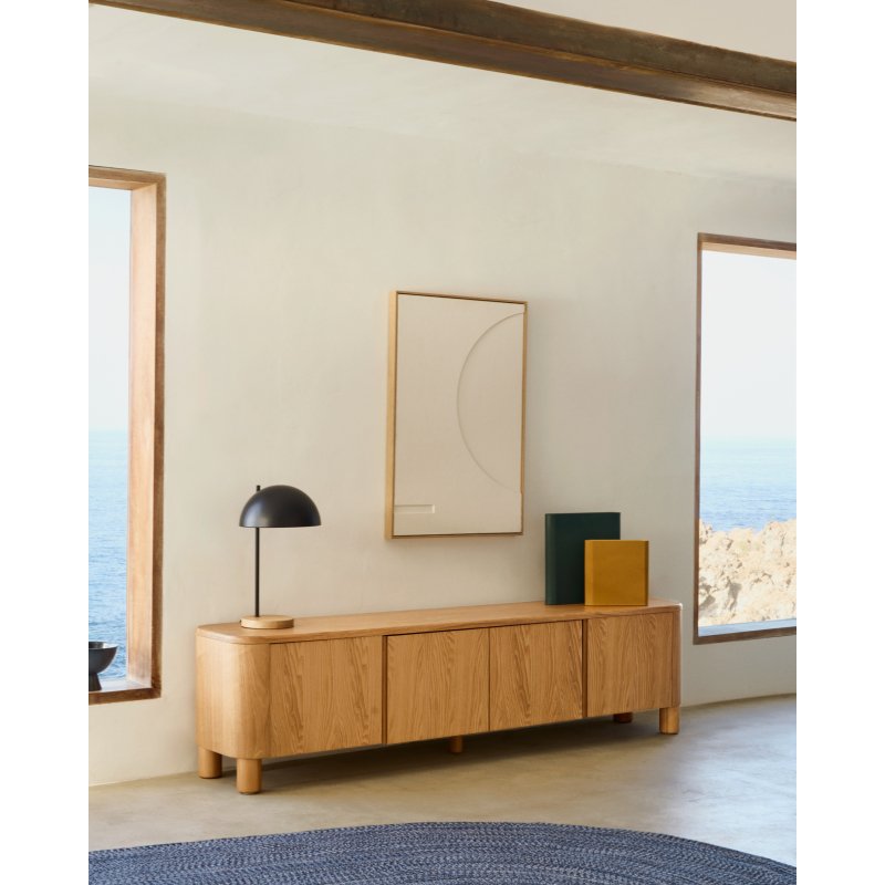 Lampe de table Catlar en bois de frêne et métal avec finition noire