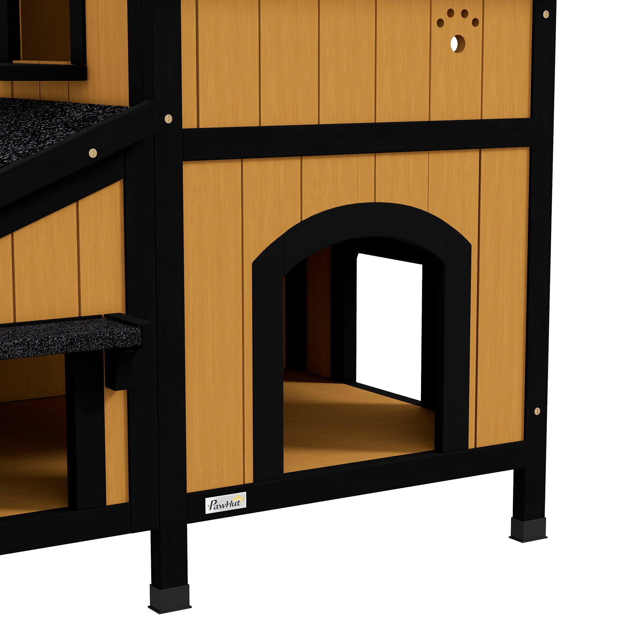 PawHut Katzenhaus mit Blumenkasten gelb 96L x 65B x 85,5H cm