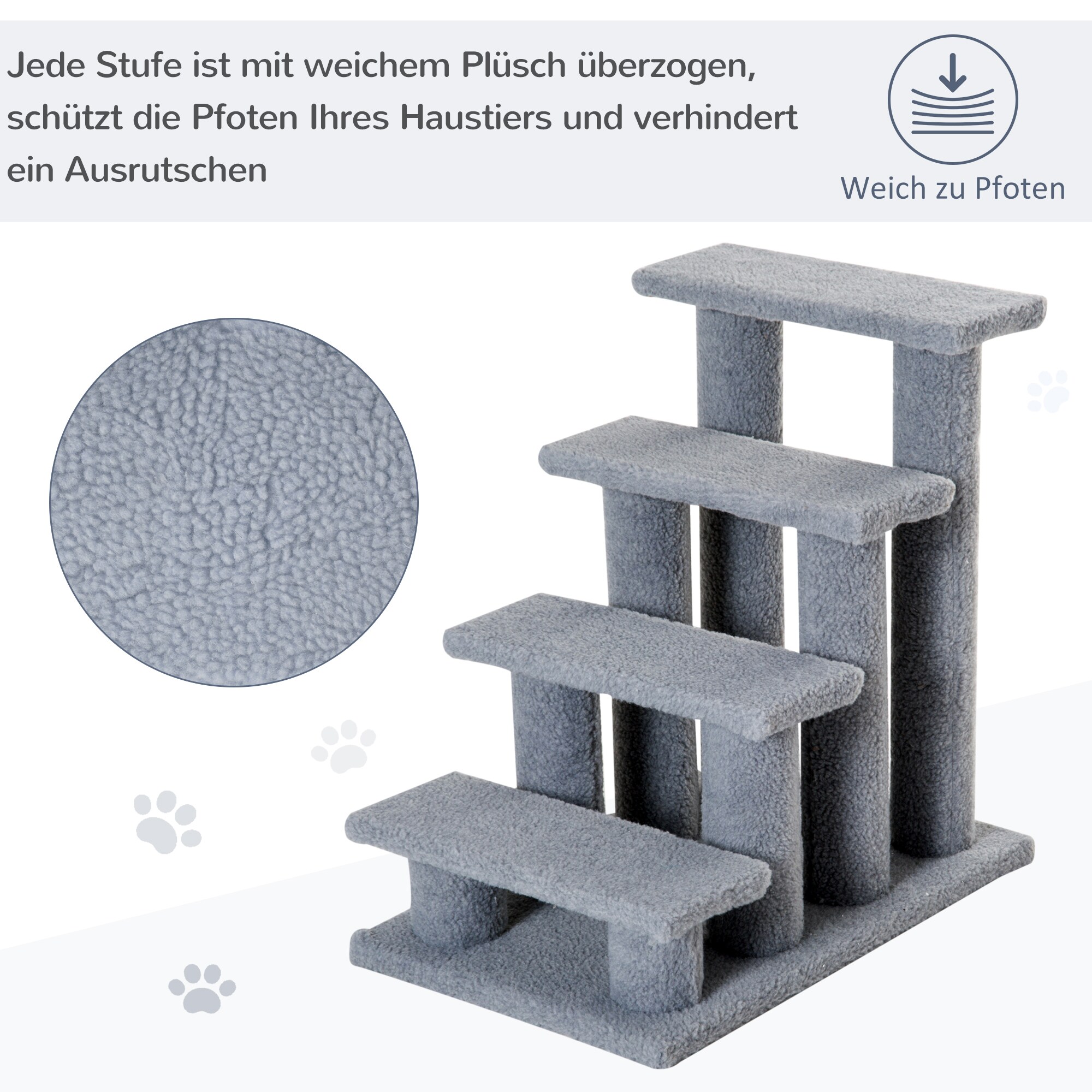 PawHut Katzentreppe mit 4 Stufen 63,5 x 43 x 60 cm
