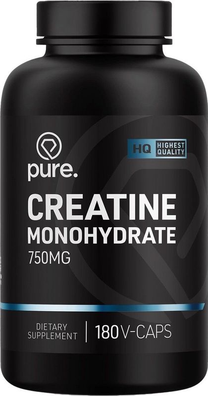 Pure. Creatine Monohydraat - 180 v-caps - 750mg - spiergroei - fitness & sport - vegan capsules