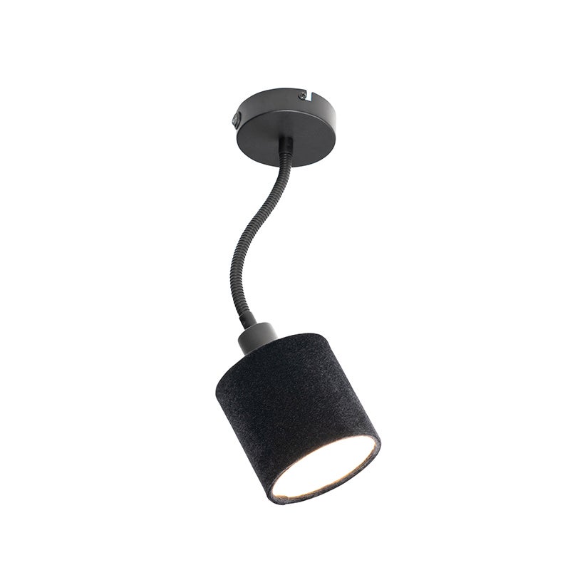 Zwarte wandlamp met zwarte kap, schakelaar en flexibele arm - Merwe